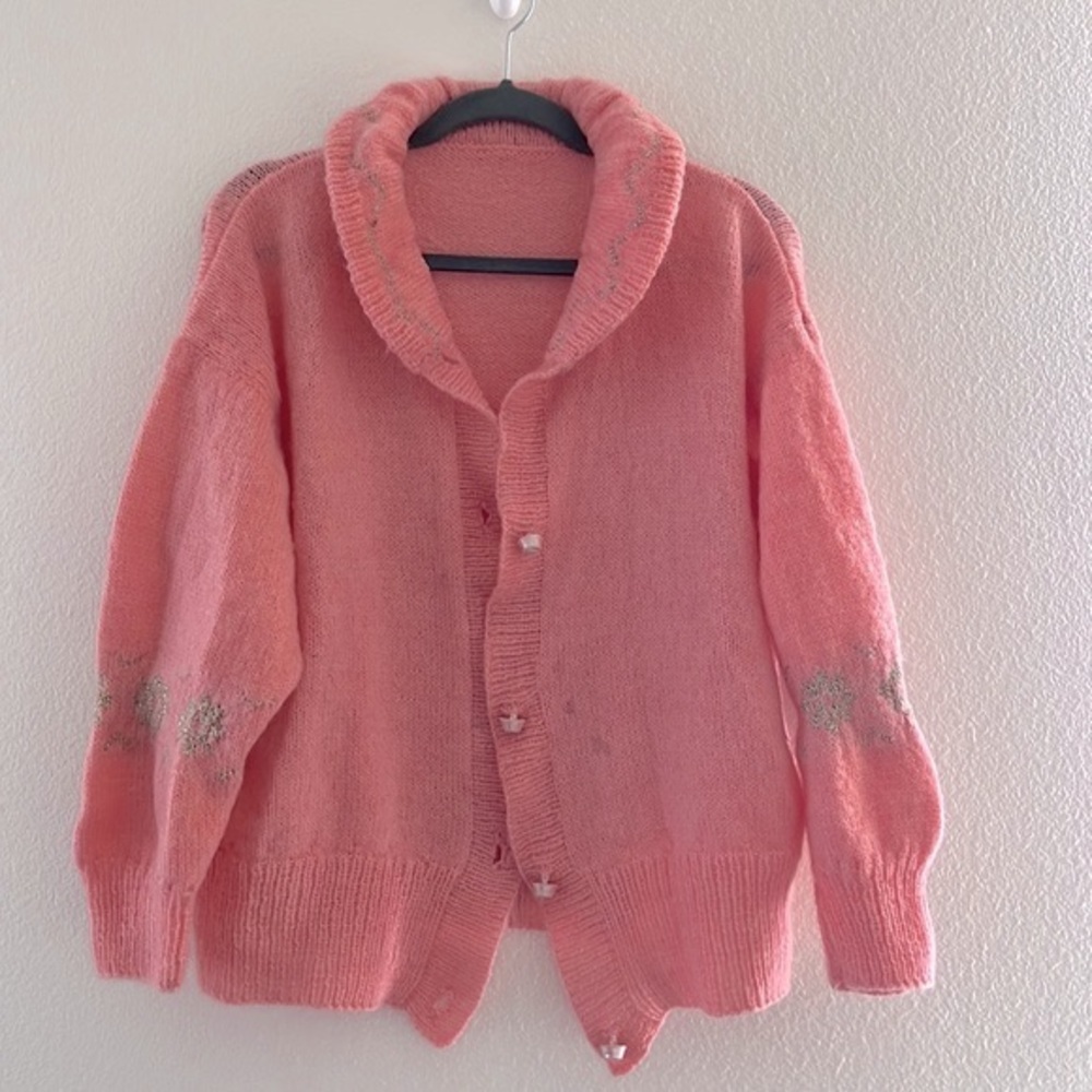 Vintage button down cozy and fuzzy pink cardigan sz M